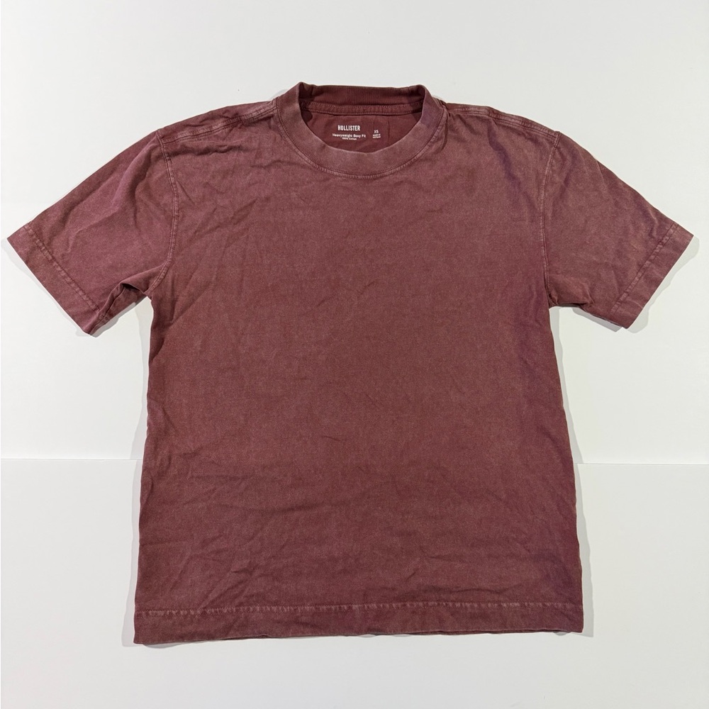 Hollister Men's Washed Maroon Short Sleeve Crew Tee